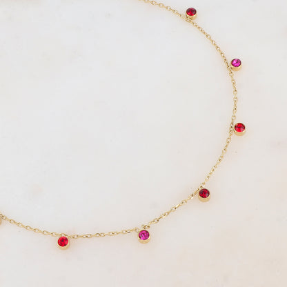 Collier avec 9 strass rouges (40+5CM)