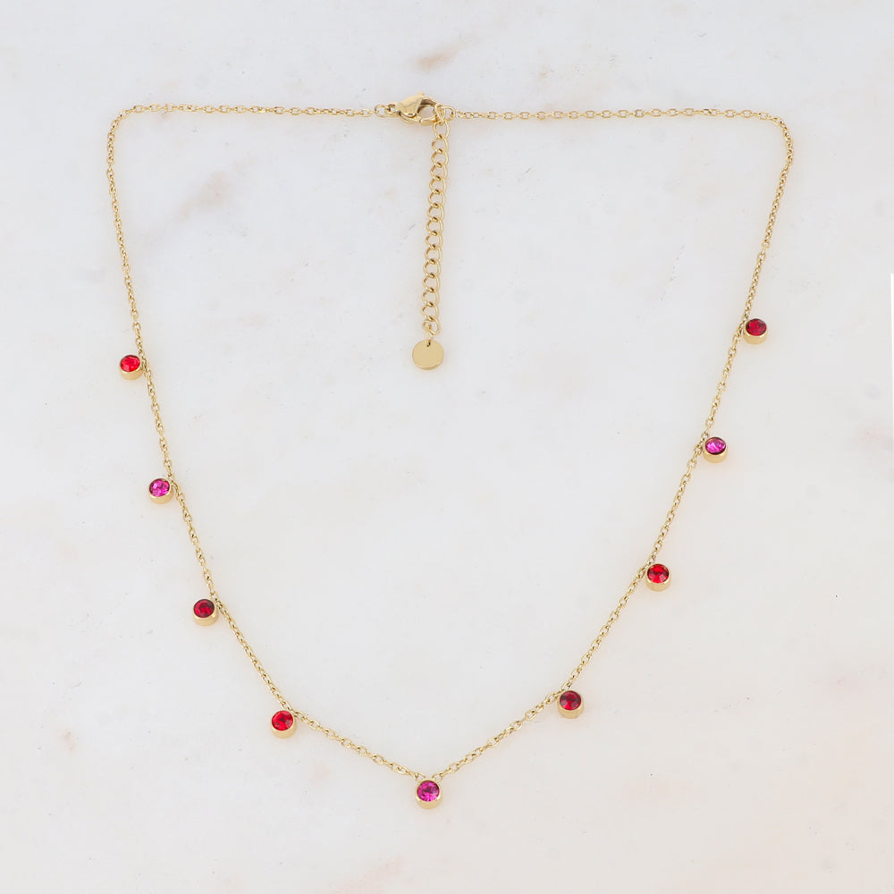 Collier avec 9 strass rouges (40+5CM)