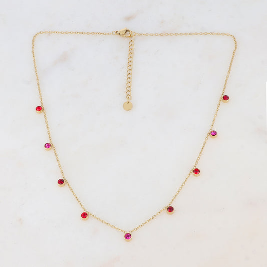 Collier avec 9 strass rouges (40+5CM)