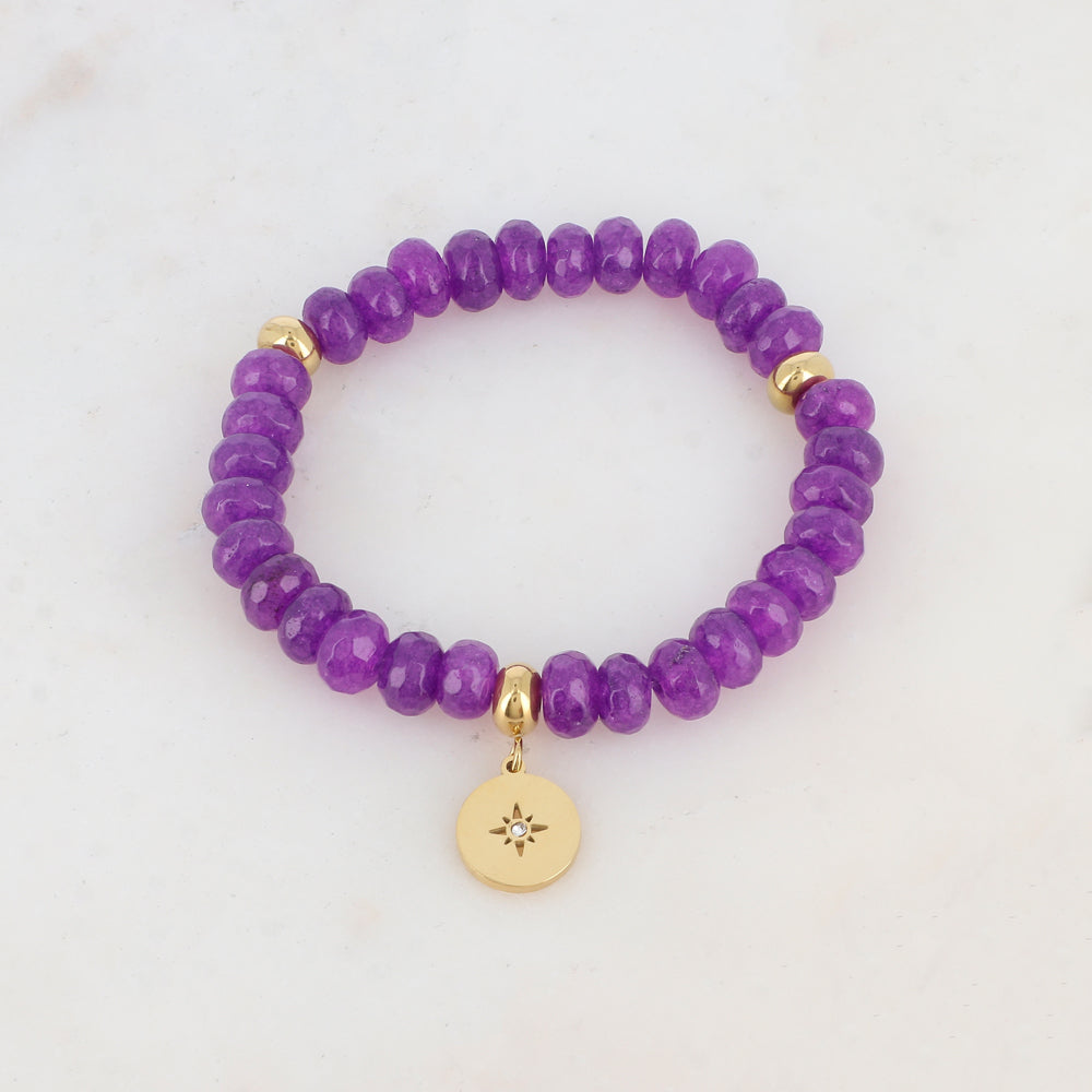 Bracelet élastique avec pierres naturelles, pampille ronde et strass