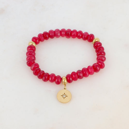 Bracelet élastique avec pierres naturelles, pampille ronde et strass