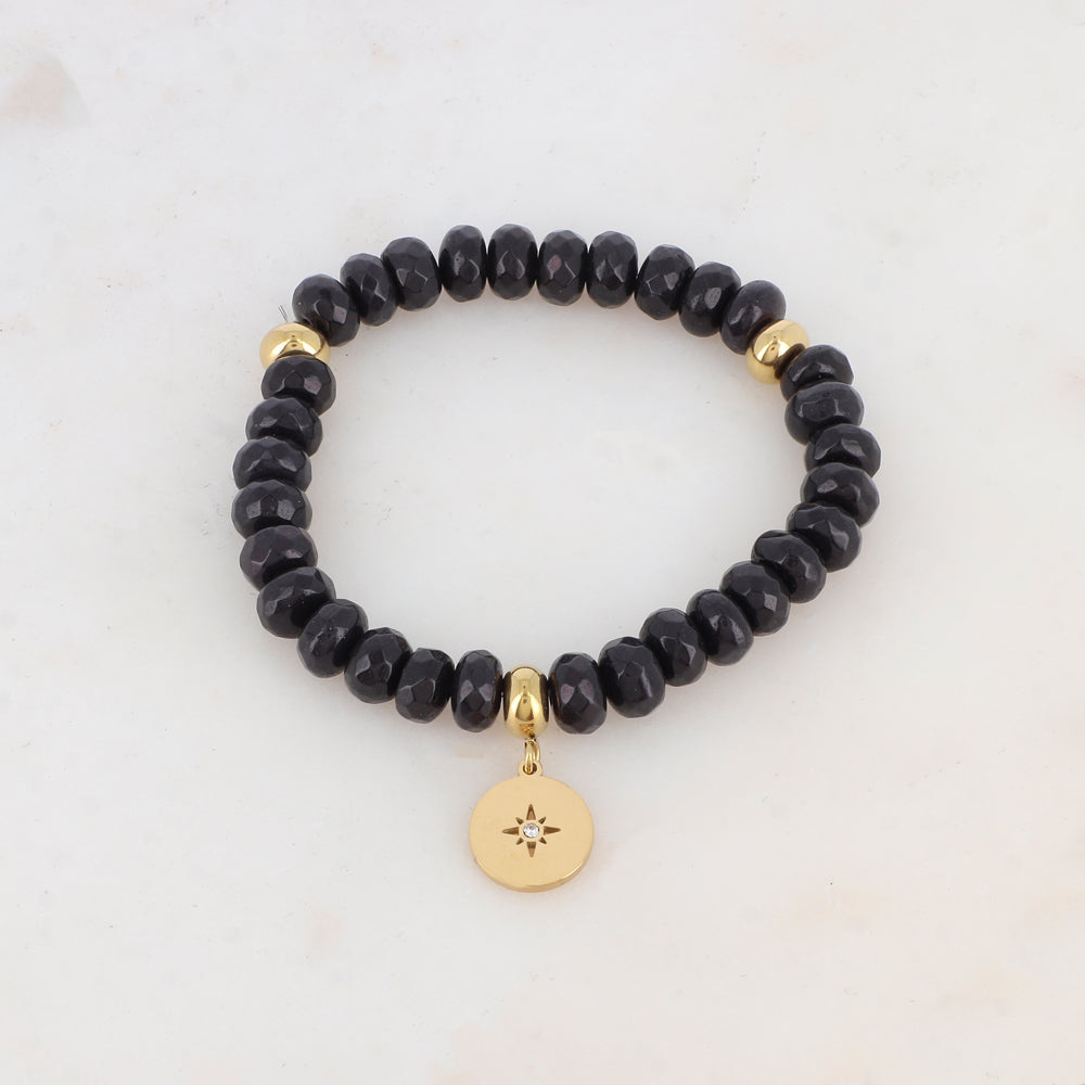 Bracelet élastique avec pierres naturelles, pampille ronde et strass
