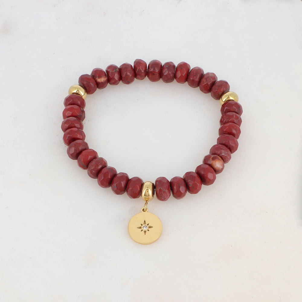 Bracelet élastique avec pierres naturelles, pampille ronde et strass
