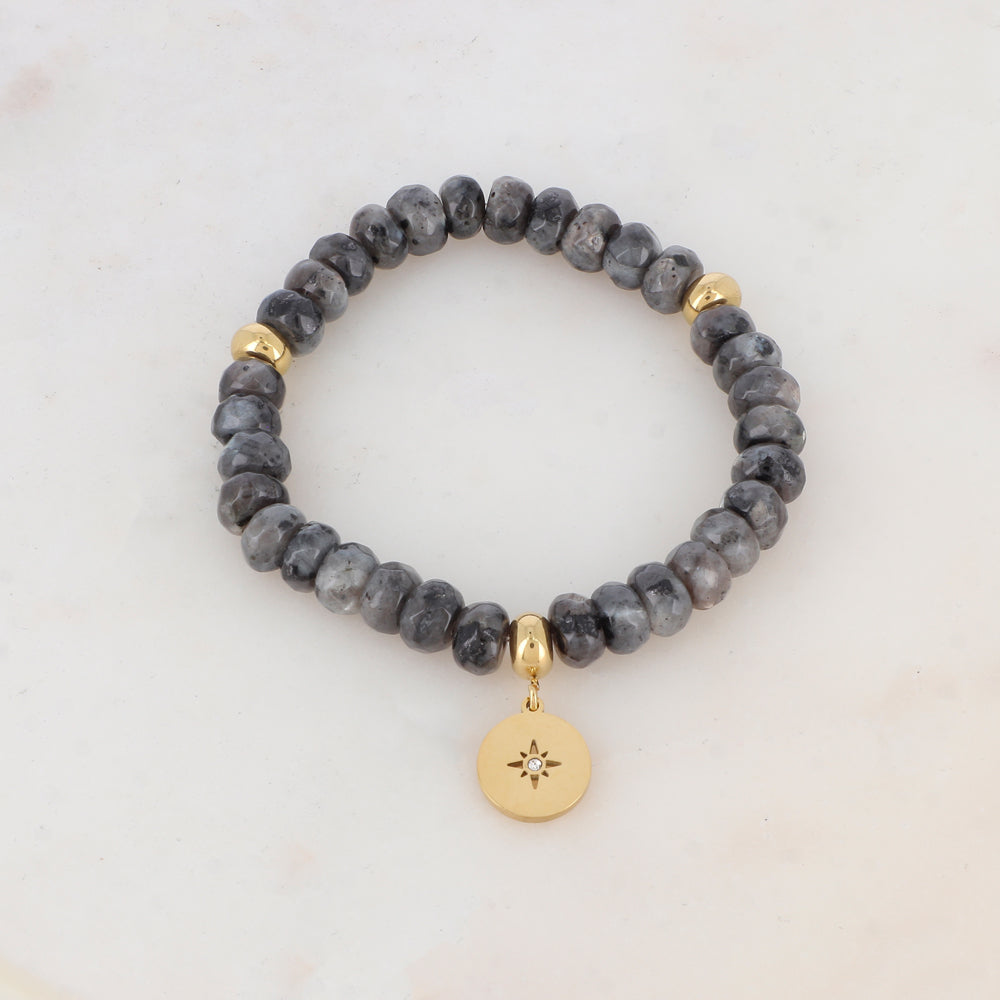 Bracelet élastique avec pierres naturelles, pampille ronde et strass