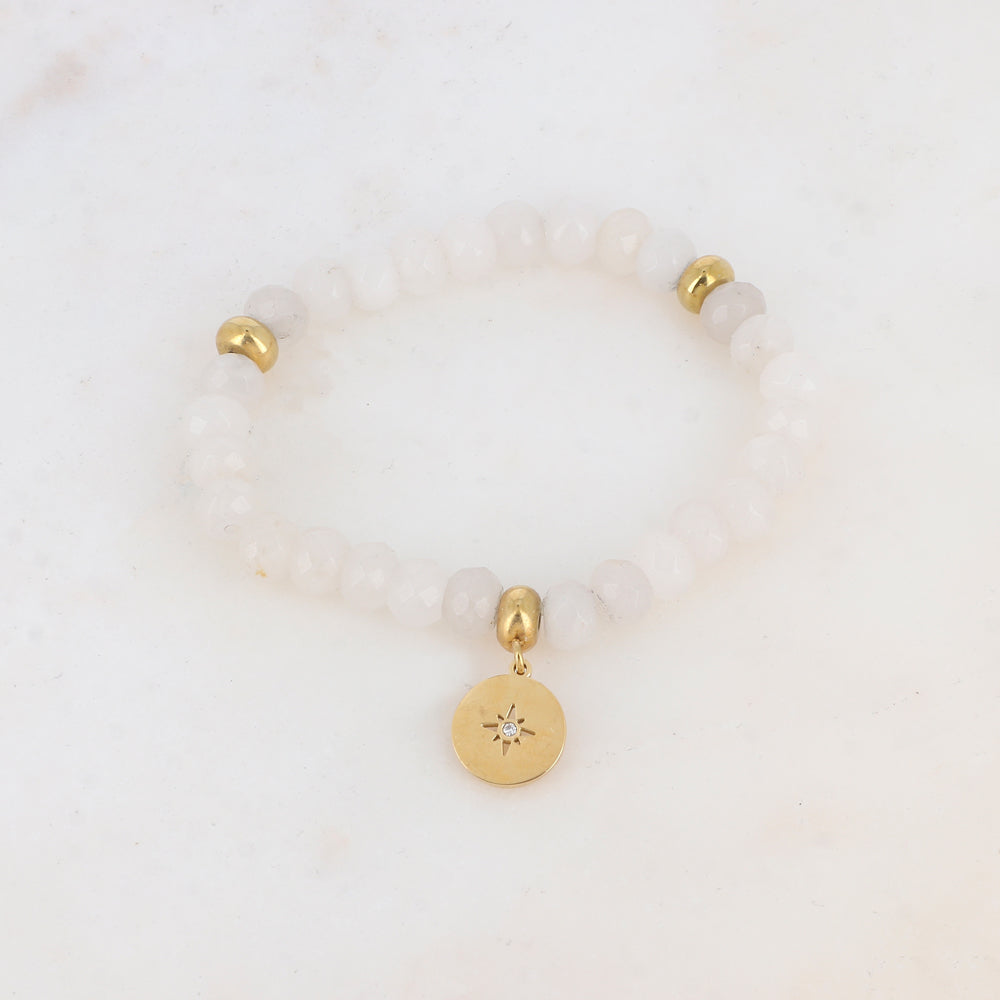 Bracelet élastique avec pierres naturelles, pampille ronde et strass