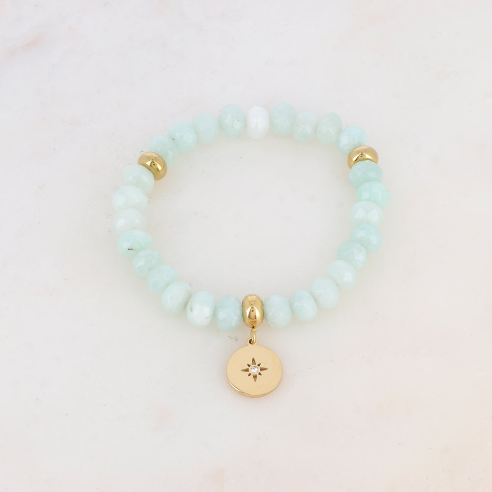 Bracelet élastique avec pierres naturelles, pampille ronde et strass