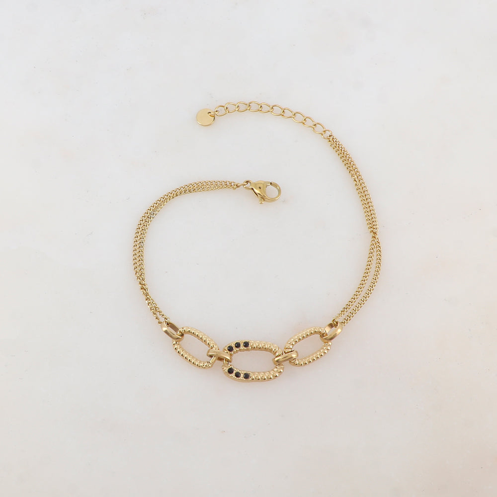 Bracelet deux rangs avec anneaux ovales et strass