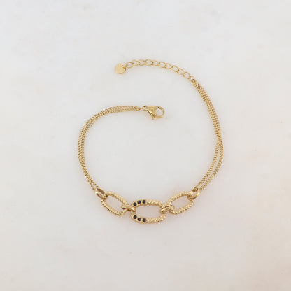 Bracelet deux rangs avec anneaux ovales et strass