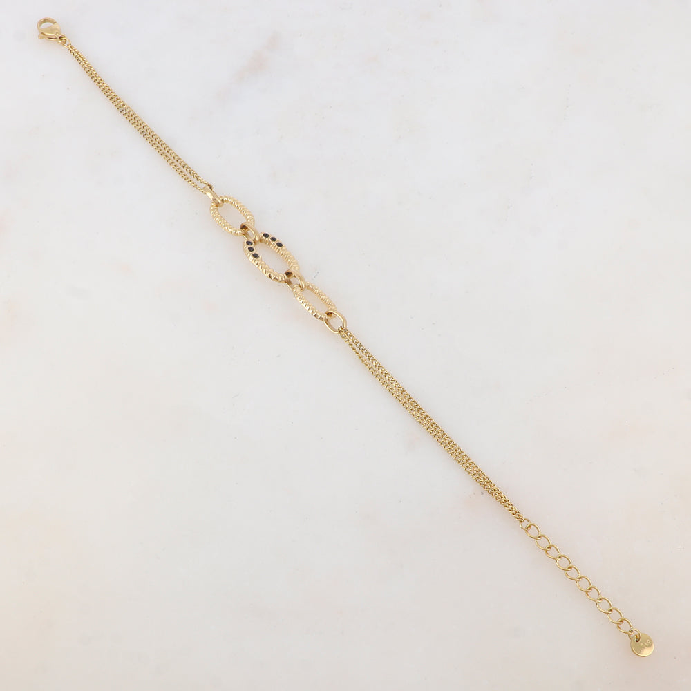 Bracelet deux rangs avec anneaux ovales et strass