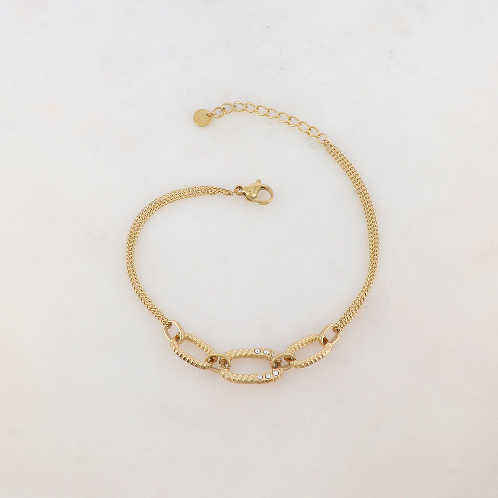 Bracelet deux rangs avec anneaux ovales et strass