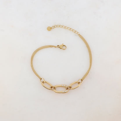 Bracelet deux rangs avec anneaux ovales et strass