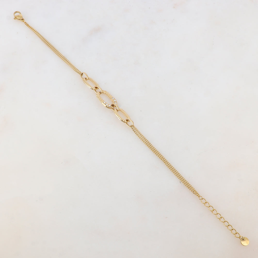 Bracelet deux rangs avec anneaux ovales et strass