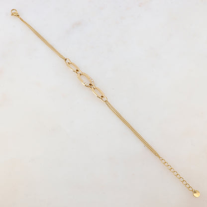 Bracelet deux rangs avec anneaux ovales et strass