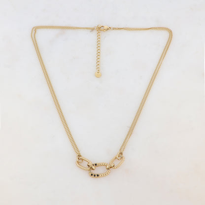 Collier 2 rangs avec anneaux ovales et strass noirs (40+5CM)