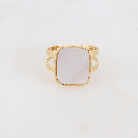 Bague 2 rangs avec pierre naturelle - Nacre blanche