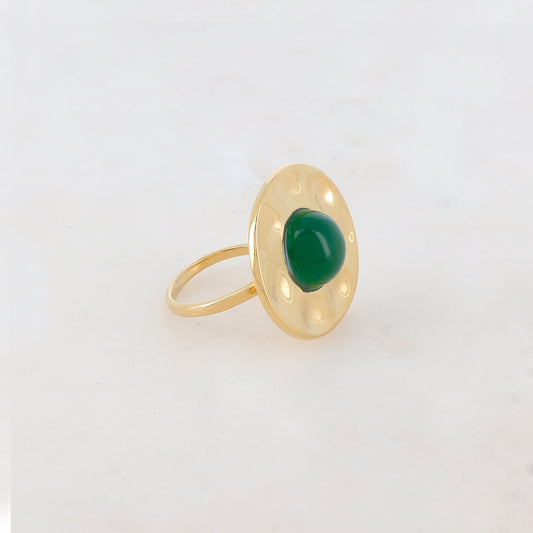 Bague ronde réglable avec pierre naturelle - Jade vert