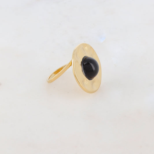 Bague ronde réglable avec pierre naturelle - Onyx