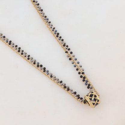 Collier 3 rangs avec pâtes de verre et pendentif émaillé style graphique (40+5CM)