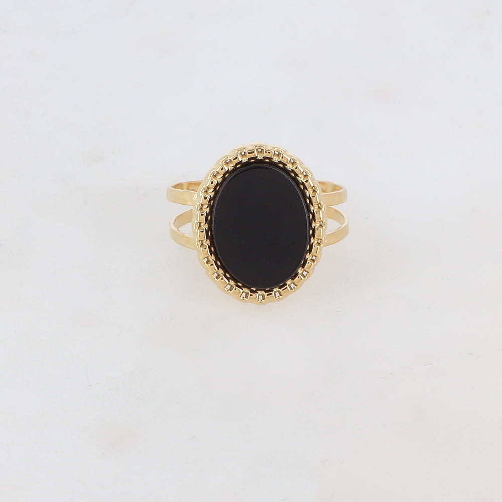 Bague 2 rangs avec pièce ovale, pierre naturelle - Onyx