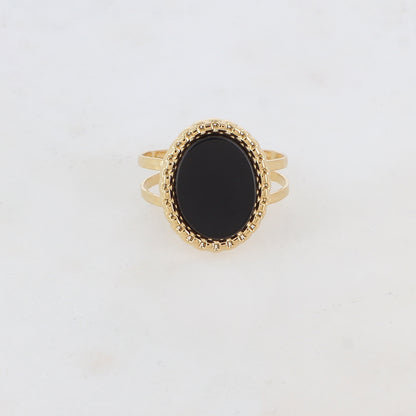 Bague 2 rangs avec pièce ovale, pierre naturelle - Onyx