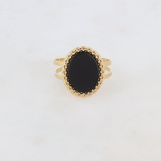 Bague 2 rangs avec pièce ovale, pierre naturelle - Onyx