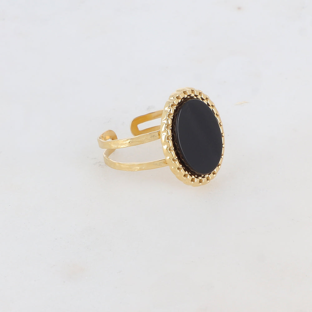 Bague 2 rangs avec pièce ovale, pierre naturelle - Onyx