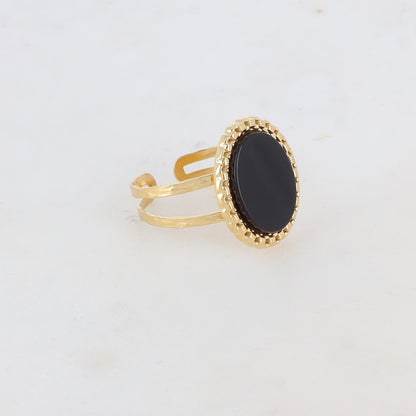 Bague 2 rangs avec pièce ovale, pierre naturelle - Onyx