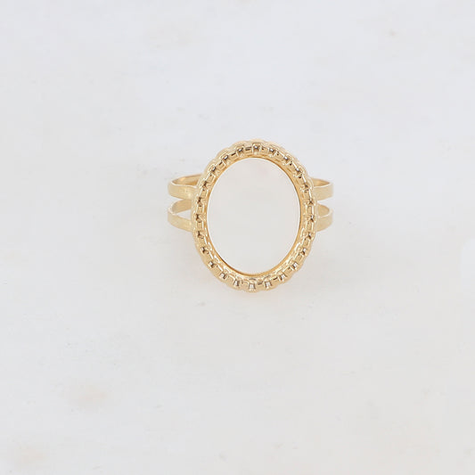 Bague 2 rangs avec pièce ovale, pierre naturelle - Nacre blanche