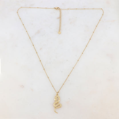 Collier avec petites boules et pendentif serpent (50+5CM)