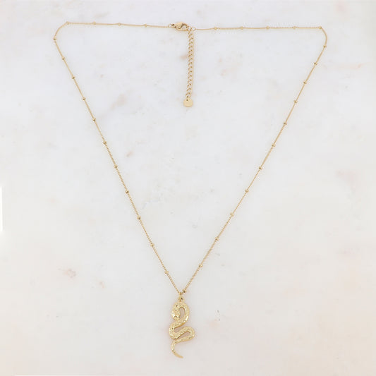 Collier avec petites boules et pendentif serpent (50+5CM)