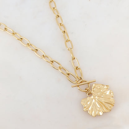 Collier en maille avec pendentif feuille 45+5 cm