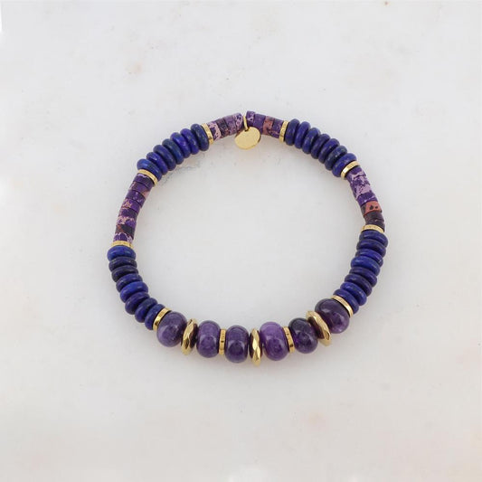 Bracelet élastique avec pierres naturelles et perles heishi