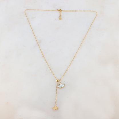 Collier en Y avec des feuilles nacre et strass (45+5CM)