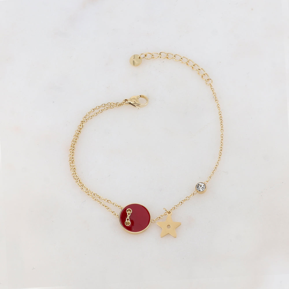 Bracelet avec étoile, oxyde de zirconium, bouton émaillé