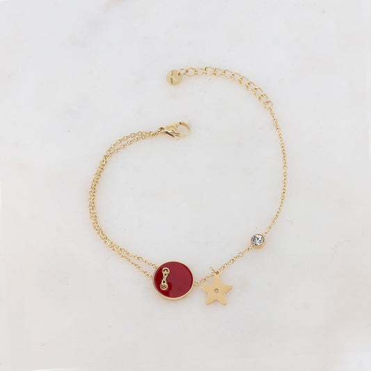 Bracelet avec étoile, oxyde de zirconium, bouton émaillé