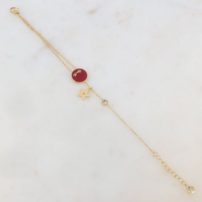 Bracelet avec étoile, oxyde de zirconium, bouton émaillé