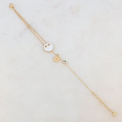 Bracelet avec étoile, oxyde de zirconium, bouton émaillé