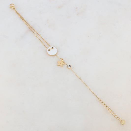 Bracelet avec étoile, oxyde de zirconium, bouton émaillé