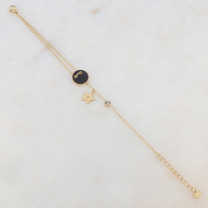 Bracelet avec étoile, oxyde de zirconium, bouton émaillé