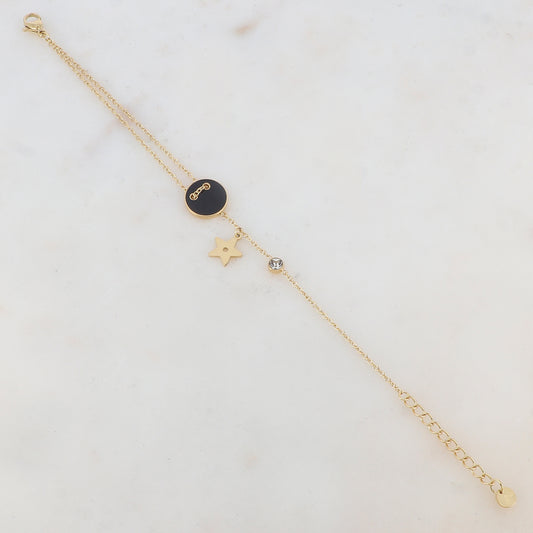 Bracelet avec étoile, oxyde de zirconium, bouton émaillé