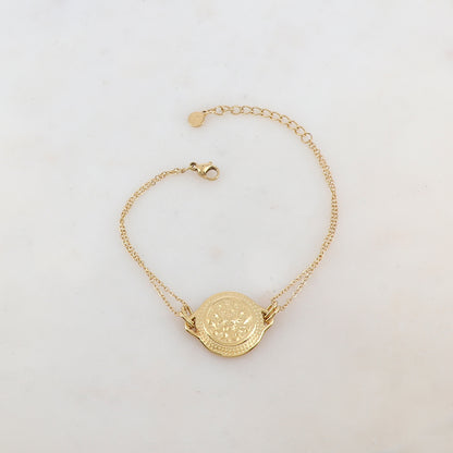 Bracelet deux rangs avec pièce ronde martelée