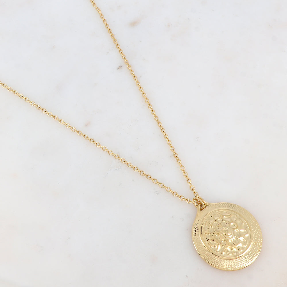 Sautoir avec pendentif rond martelé (80+10CM)