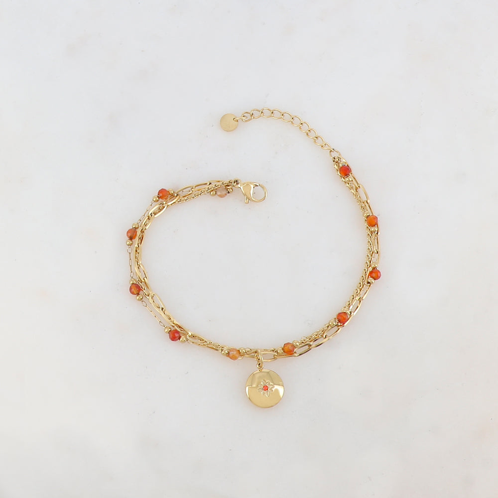 Bracelet trois rangs avec maille, pierres naturelles, étoile et strass