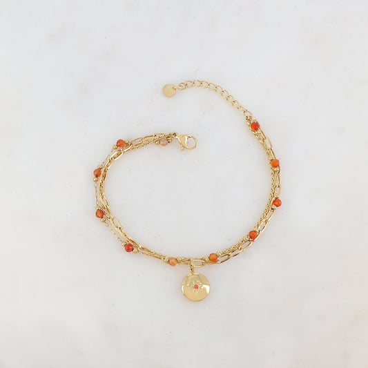 Bracelet trois rangs avec maille, pierres naturelles, étoile et strass