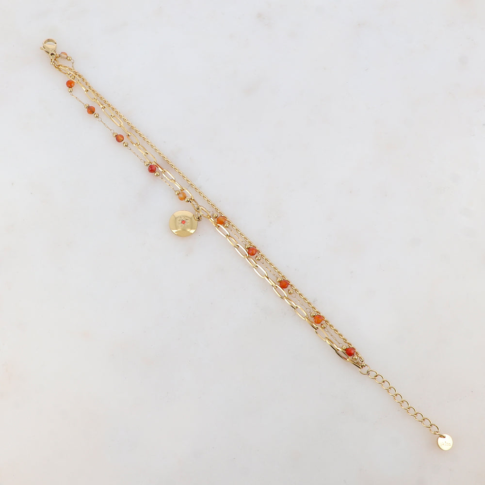 Bracelet trois rangs avec maille, pierres naturelles, étoile et strass