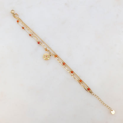 Bracelet trois rangs avec maille, pierres naturelles, étoile et strass