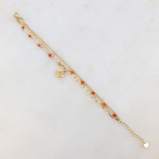 Bracelet trois rangs avec maille, pierres naturelles, étoile et strass