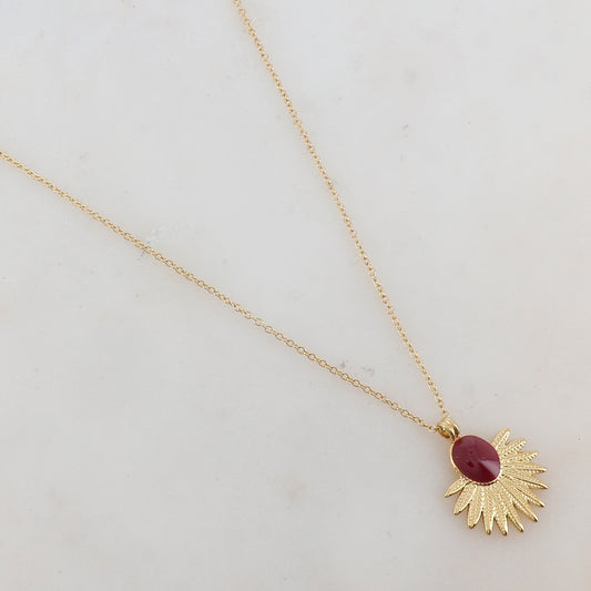Collier avec pièce ovale émaillée et feuillage (40+7CM)