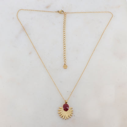 Collier avec pièce ovale émaillée et feuillage (40+7CM)