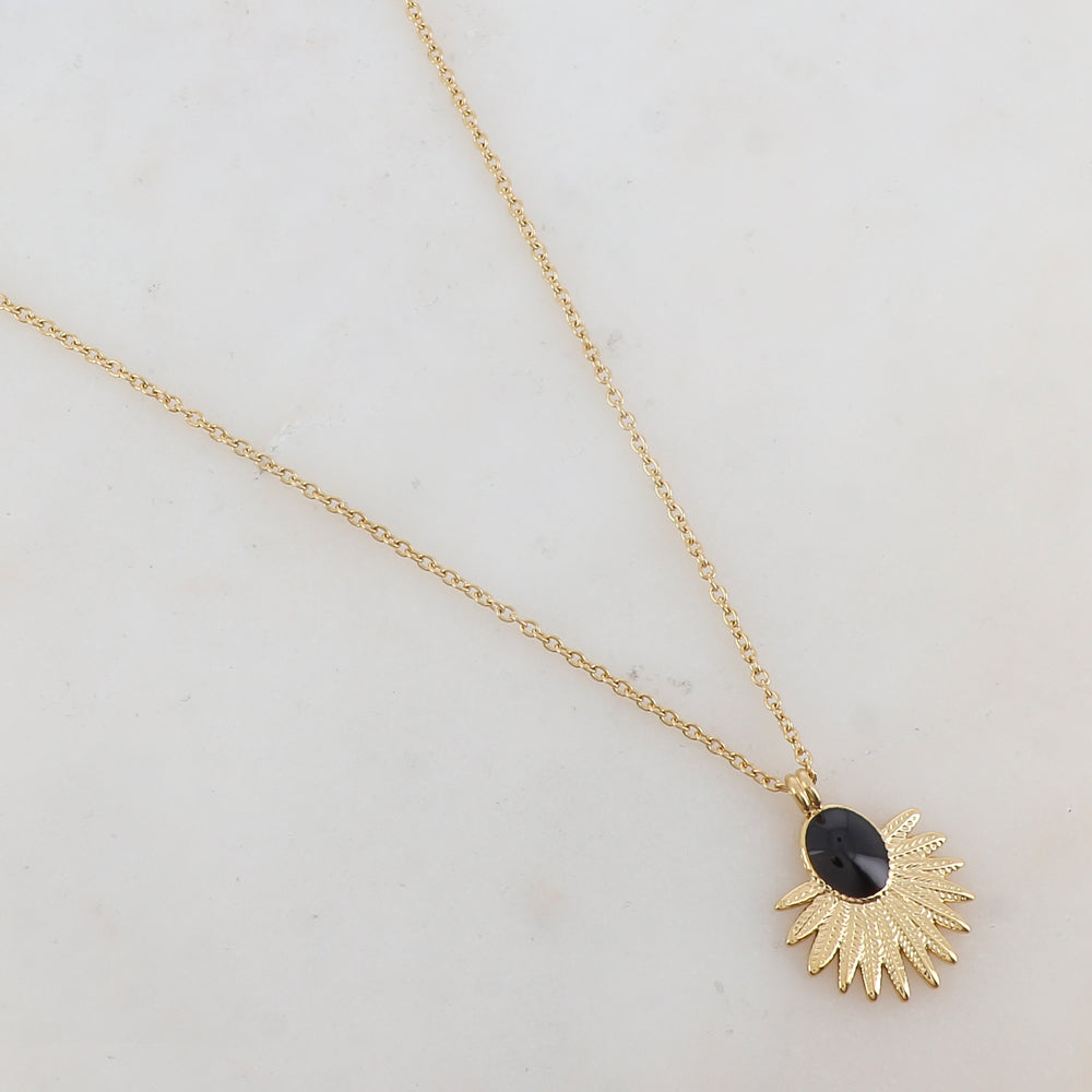 Collier avec pièce ovale émaillée et feuillage (40+7CM)